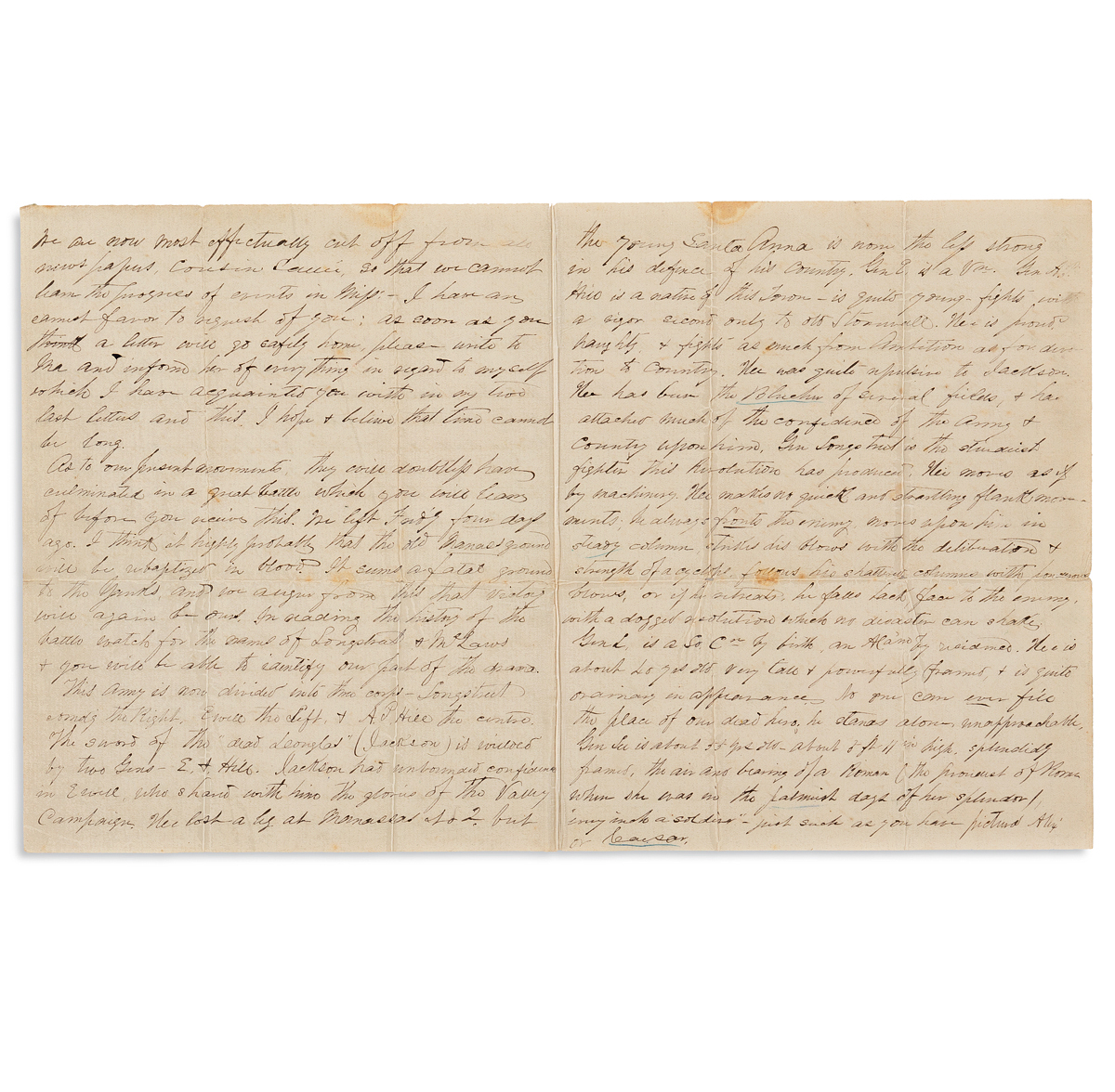 (CIVIL WAR--CONFEDERATE.) Robert T. Crenshaw. Letter by a Mississippi soldier describing generals Lee and Longstreet.